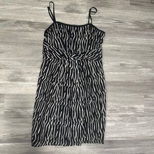 NWOT LOFT Ann Taylor Abstract Pattern Navy Blue and White Cotton Dress Size 8